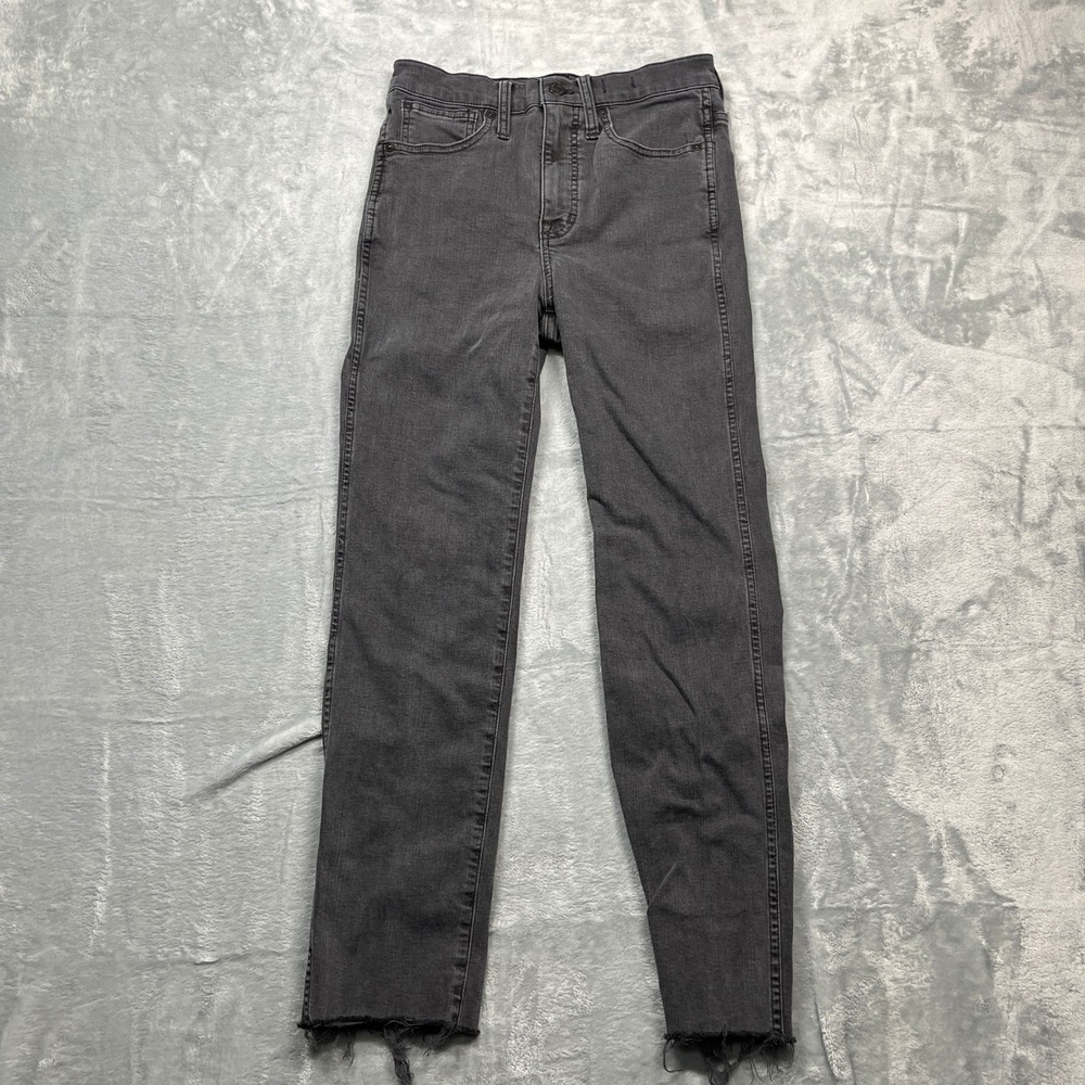 Madewell Stovepipe‎ Jeans Womens Black High Rise Raw Hem Straight Leg Size 25